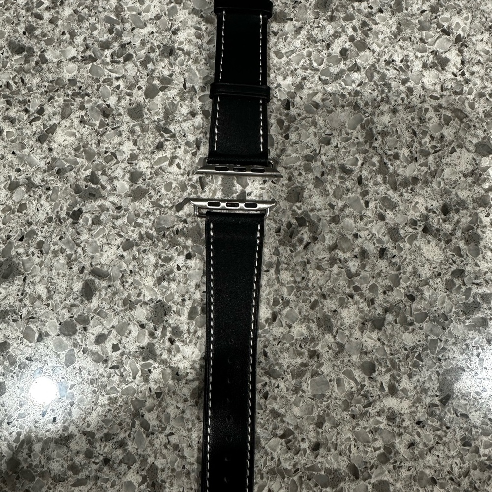 Apple Black Leather Watch Strap with Metallic Accents
